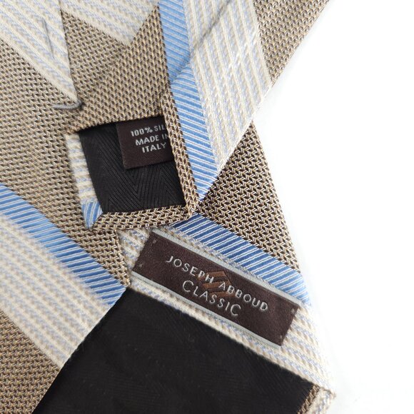 Joseph Abboud Classic Men Necktie 100% Silk Striped Beige Blue 59x4 - NWOT Italy - Picture 3 of 5